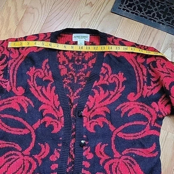 Vintage Alfred Dunner Red Black Cardigan Large Petite - Picture 6 of 10
